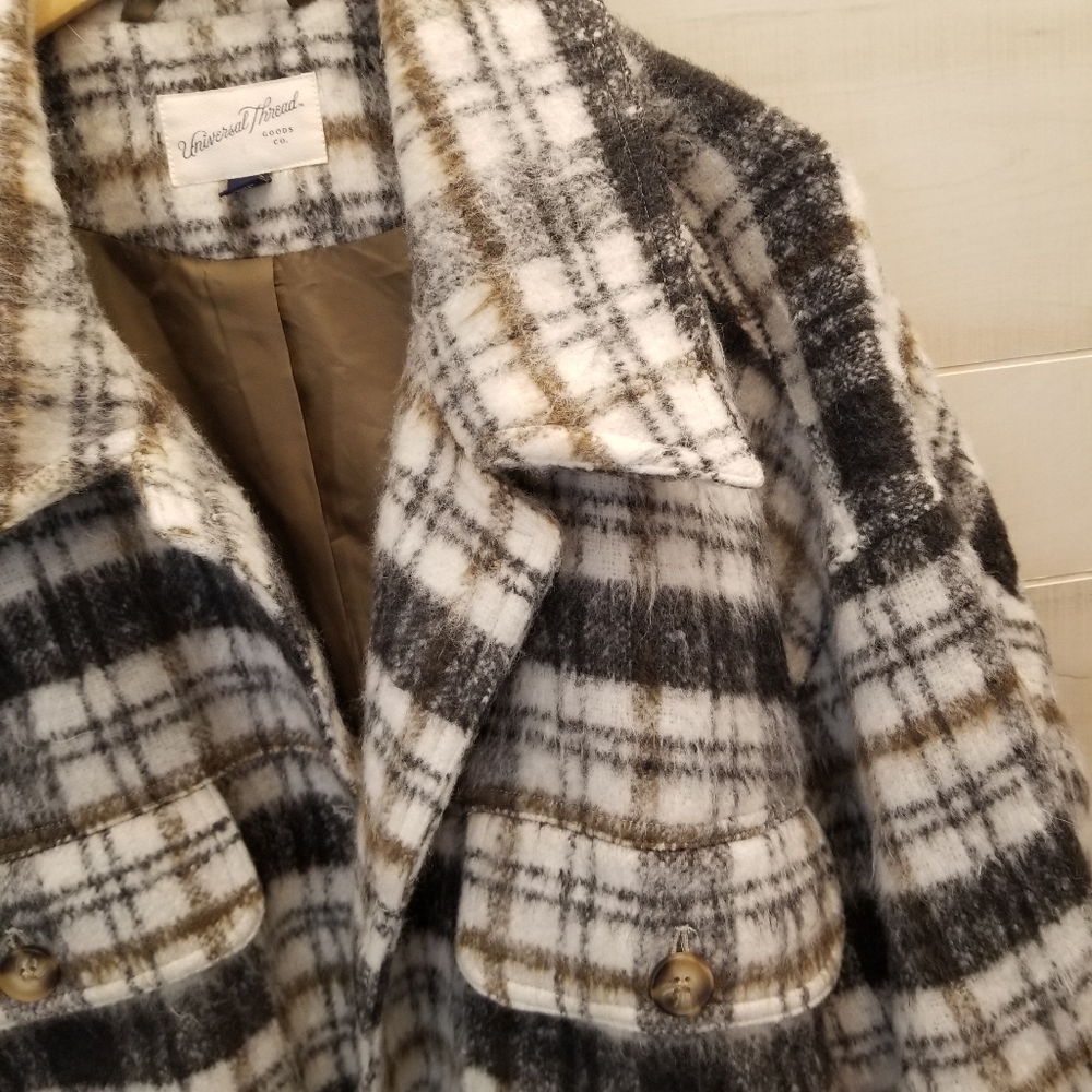 {4X} Universal Thread Women's Neutral Plaid Brush Shacket Coat Shirt Jacket - Picture 6 of 13